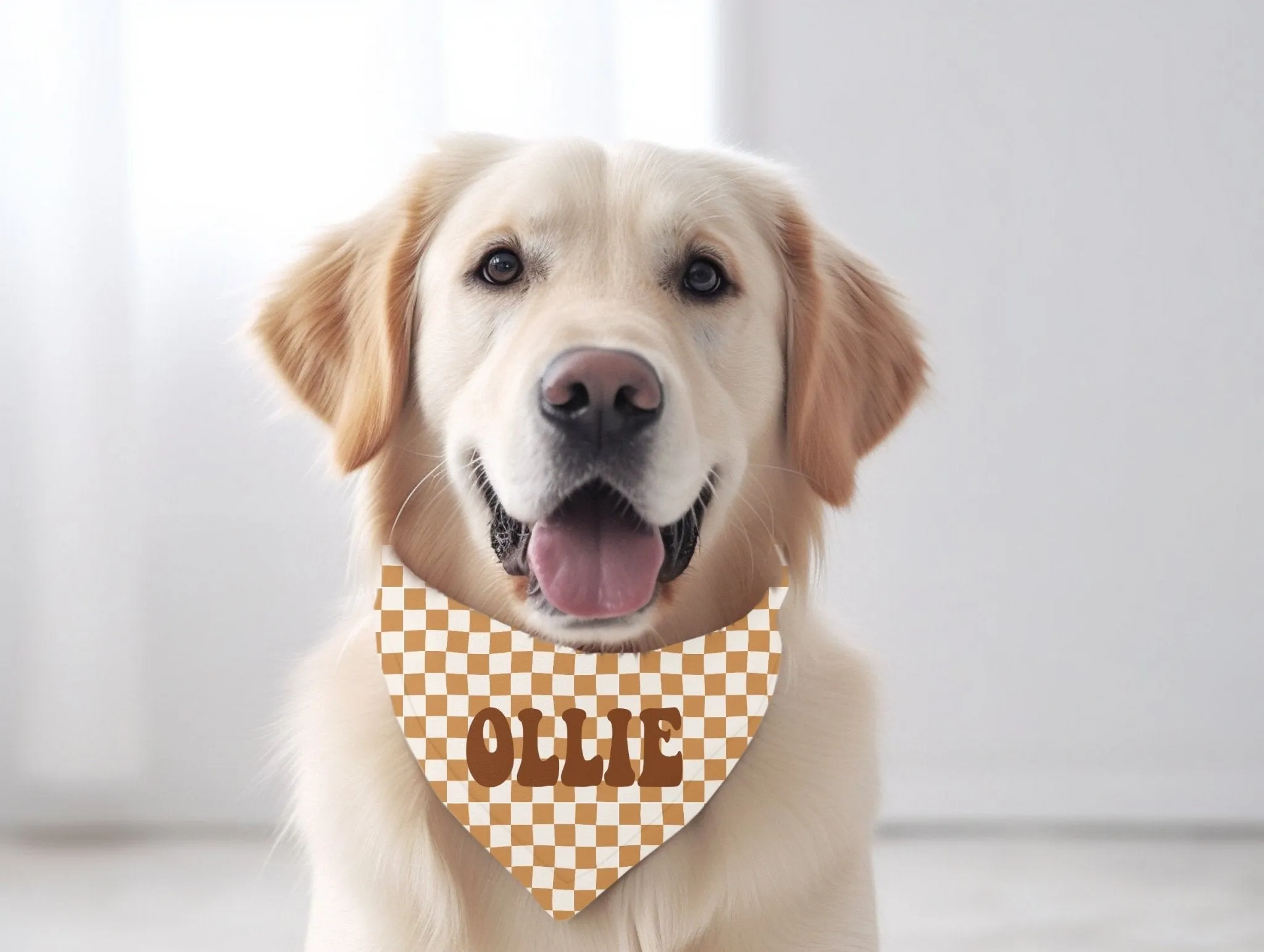 Custom Checkered Dog Bandana Personalize With Pets Name Tie On Dog Scarf