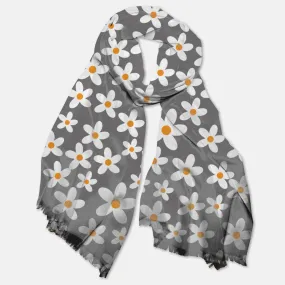 Daisy Print Grey Pashmina Scarf