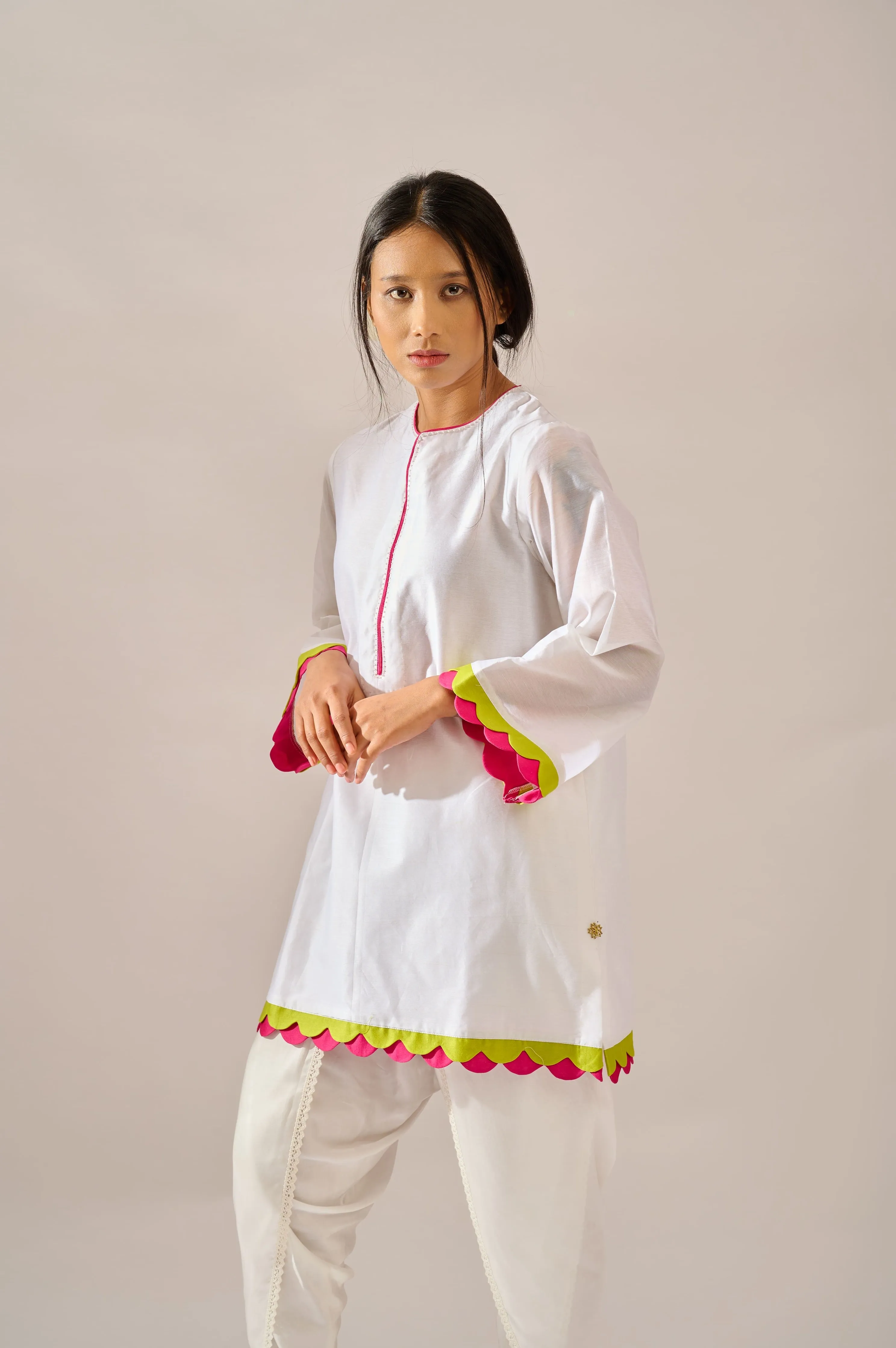 Dandelion Tunic in white chanderi