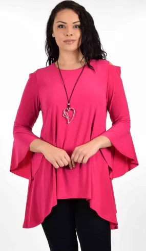 Dare2bstylish, Peek a Boo Sholder Tunic, Simple and Elegant, Designer Tunic, Asymmetrical tunic, Plus size tunic, Small to 2XL. Fuchsia Top