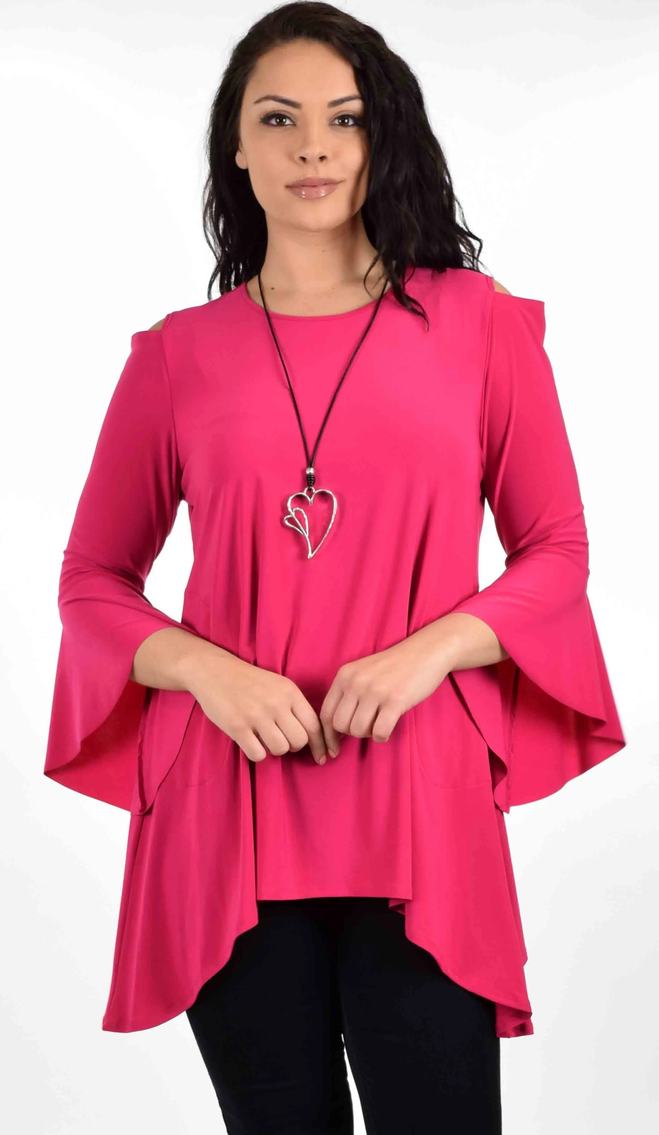 Dare2bstylish, Peek a Boo Sholder Tunic, Simple and Elegant, Designer Tunic, Asymmetrical tunic, Plus size tunic, Small to 2XL. Fuchsia Top