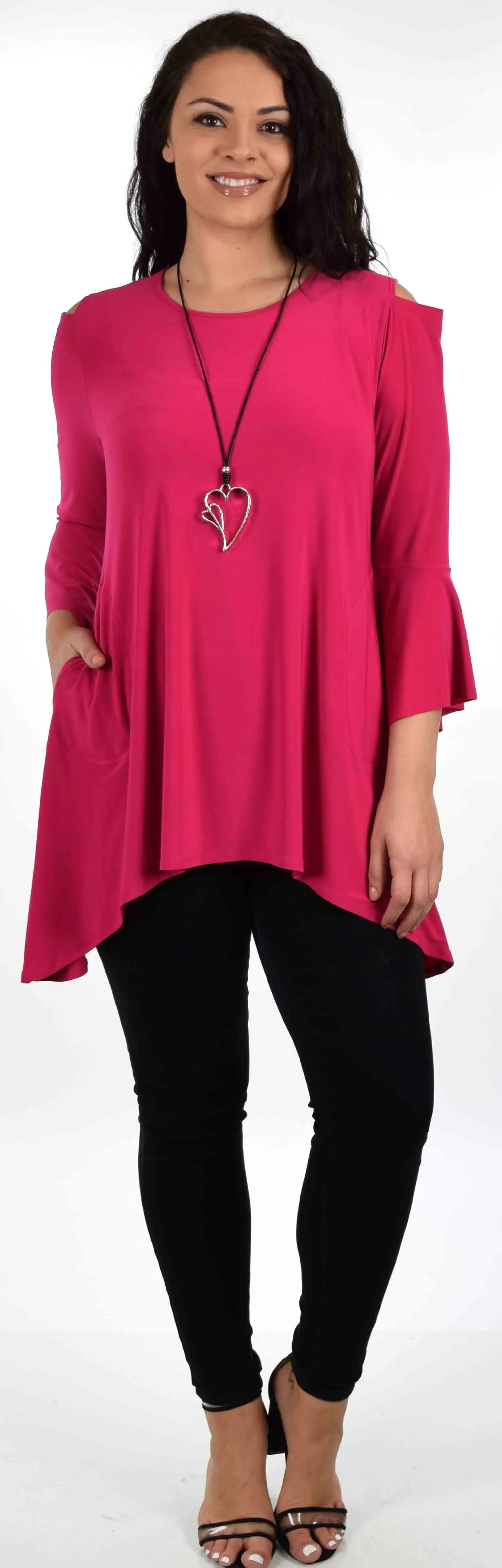 Dare2bstylish, Peek a Boo Sholder Tunic, Simple and Elegant, Designer Tunic, Asymmetrical tunic, Plus size tunic, Small to 2XL. Fuchsia Top