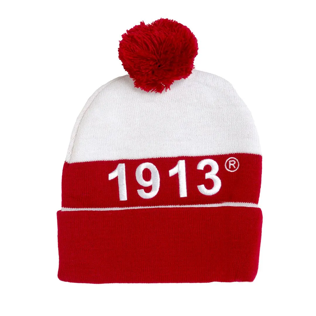 Delta Sigma Theta Knit Embroidered Beanie Hat White
