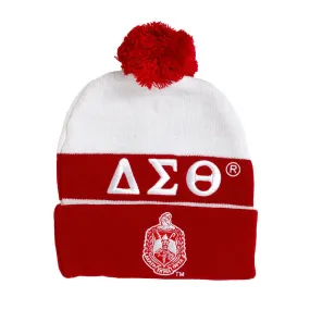 Delta Sigma Theta Knit Embroidered Beanie Hat White