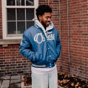 Edmonton Oilers Unisex Peace Collective Blue Vintage Bomber Jacket