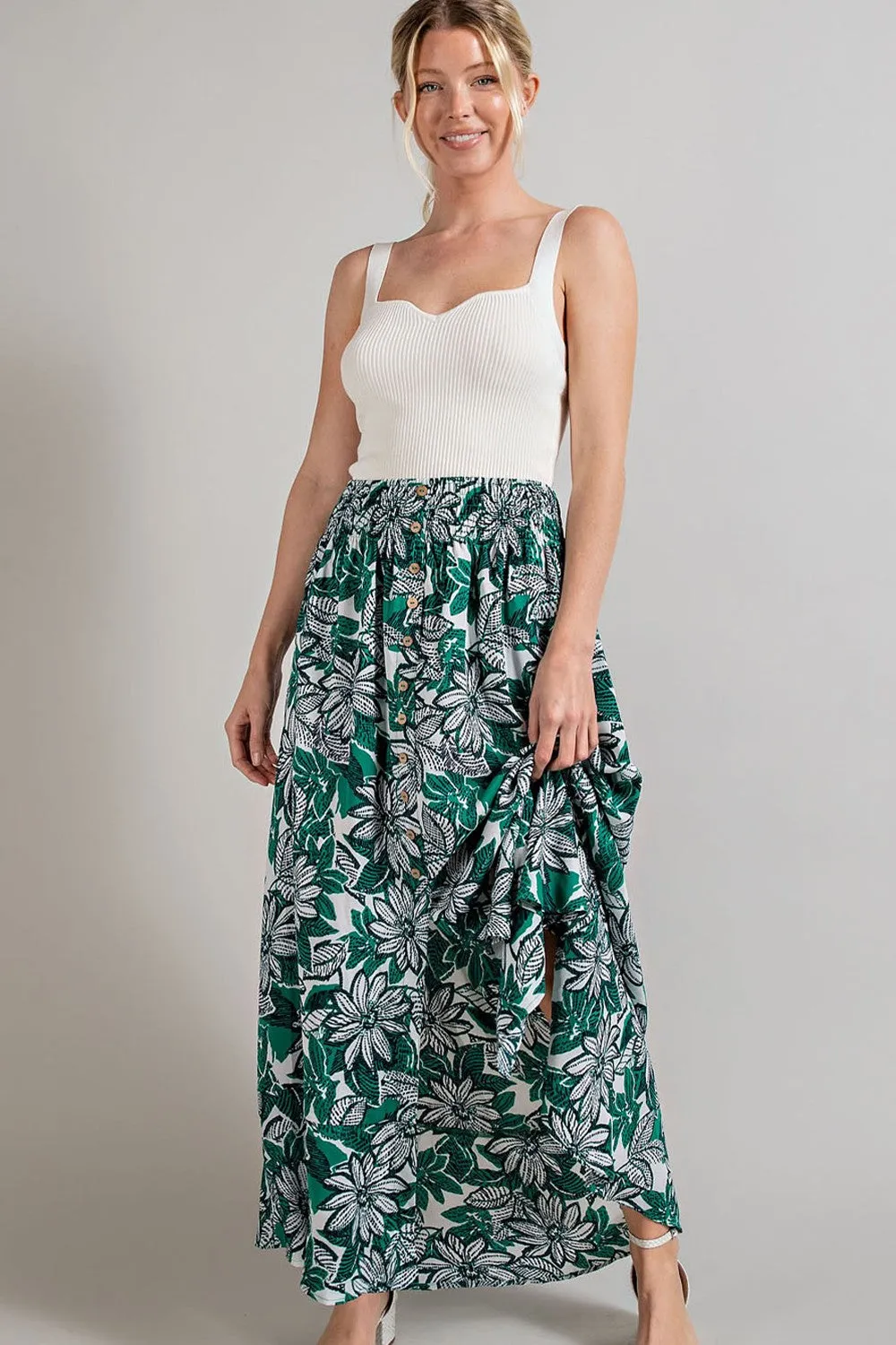 ee:some Button Front Smocked Maxi Skirt