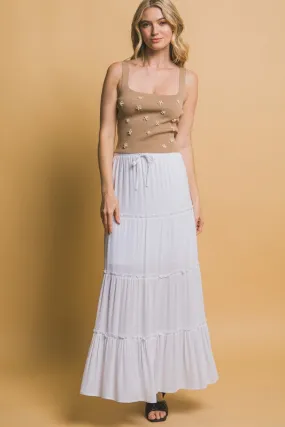Evelyn Tiered Detail Drawstring Maxi Skirt