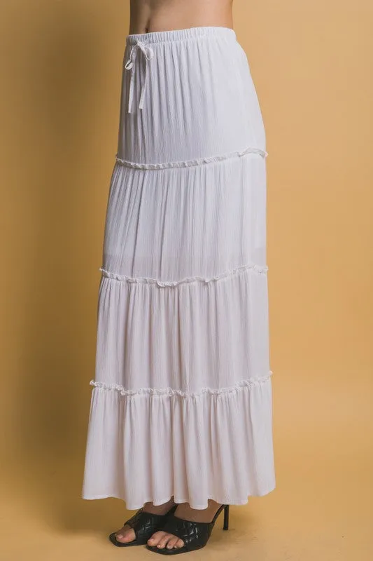 Evelyn Tiered Detail Drawstring Maxi Skirt