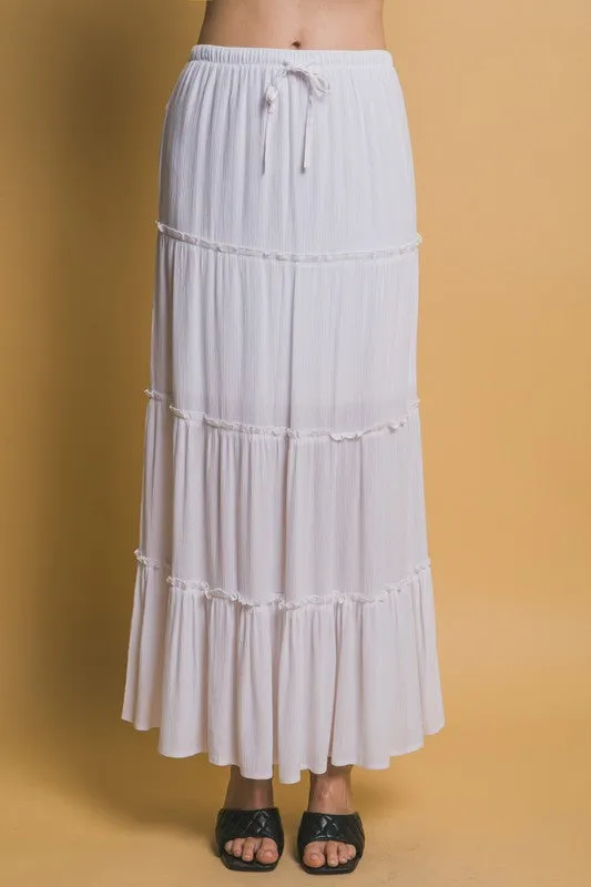 Evelyn Tiered Detail Drawstring Maxi Skirt