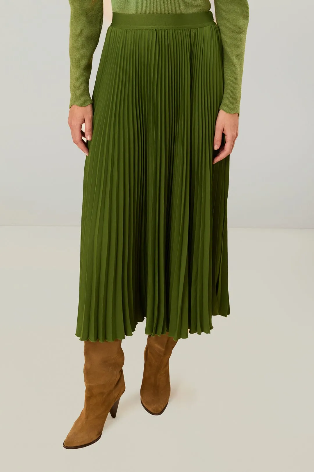 Farm Rio green pleated maxi skirt