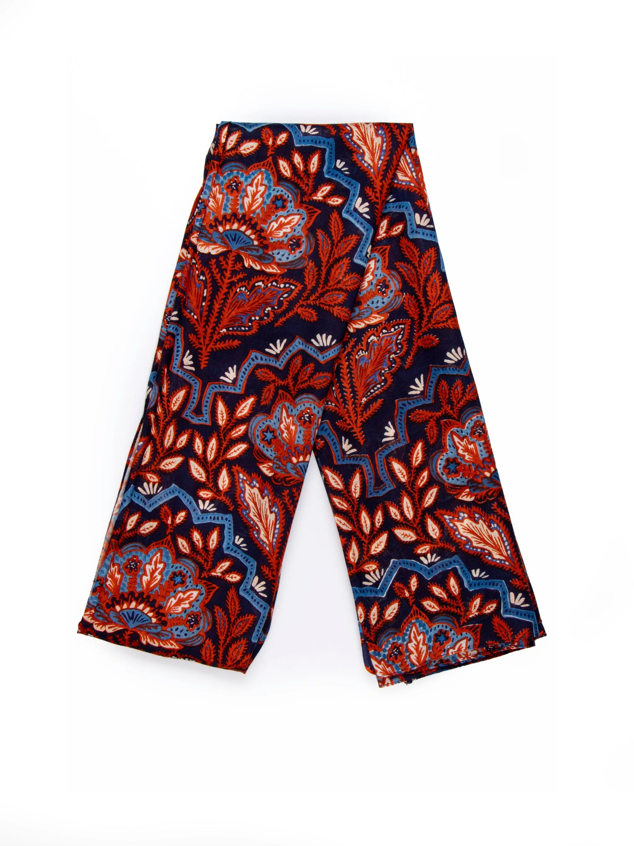 Fern Lightweight Scarf - Blue/Coral, Floral Mosaic