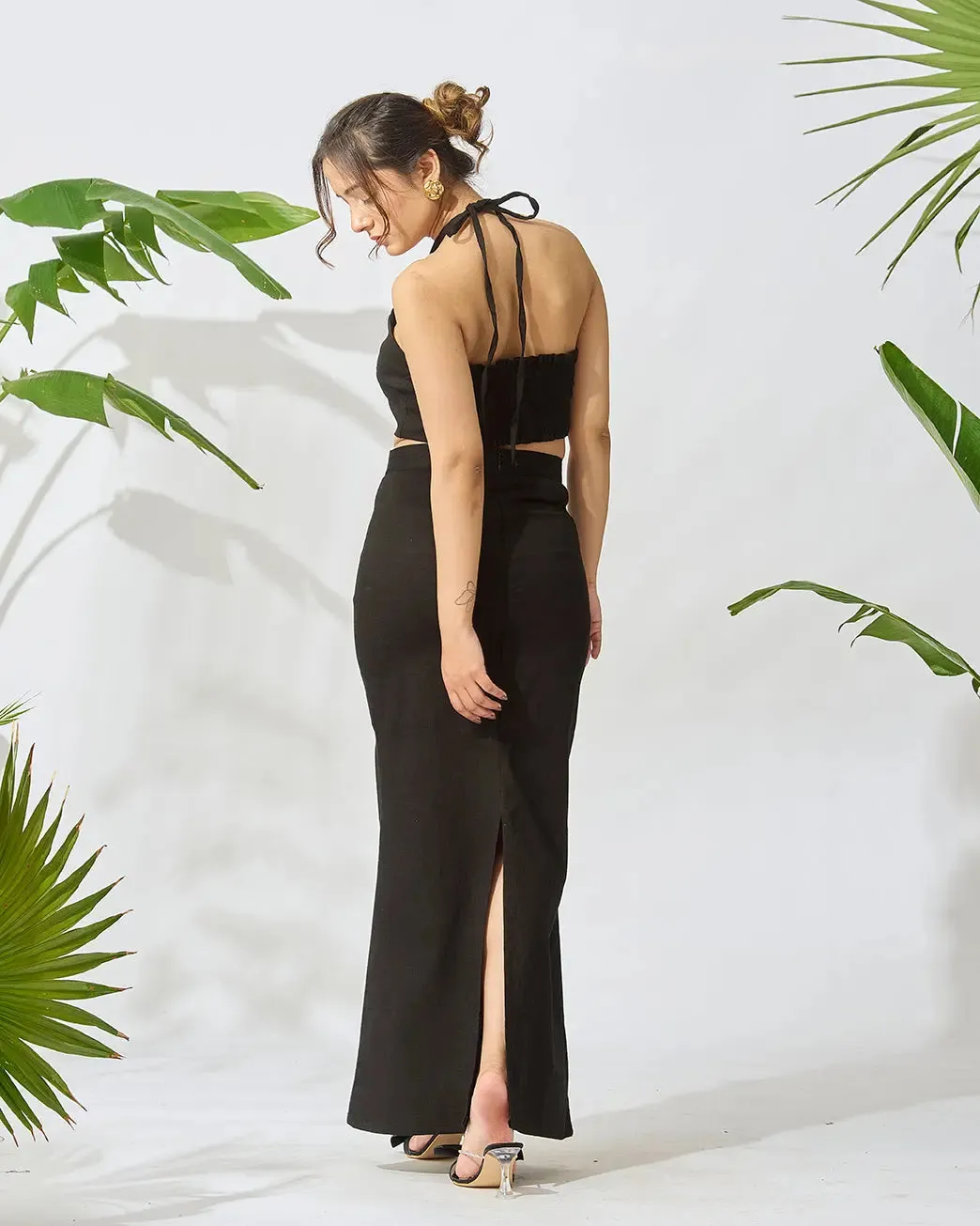 Floral Patch Tube Top and Slit Maxi Skirt Co-ord Set