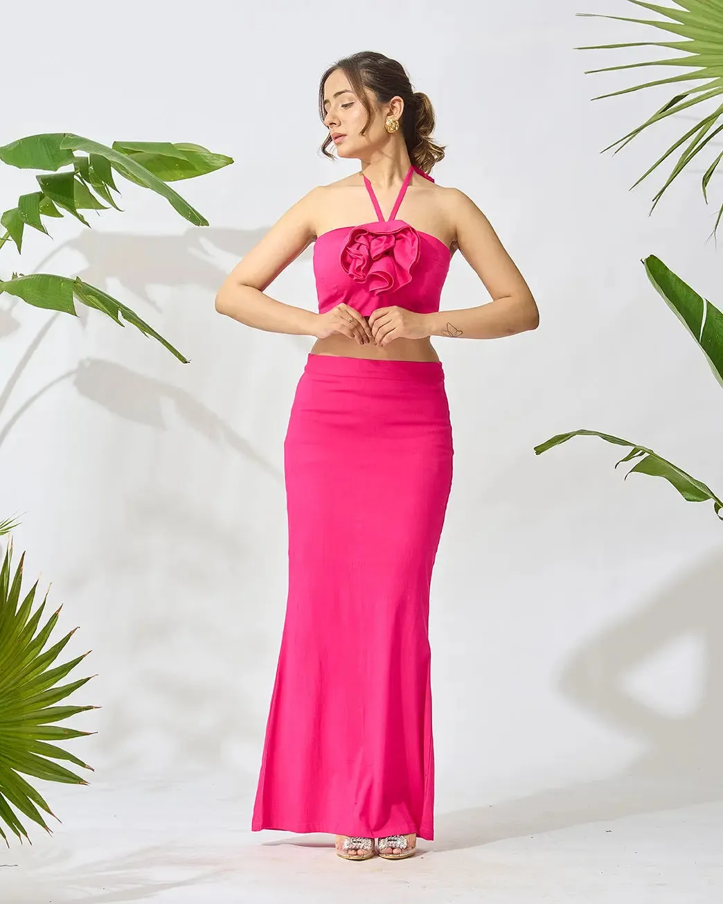 Floral Patch Tube Top and Slit Maxi Skirt Co-ord Set