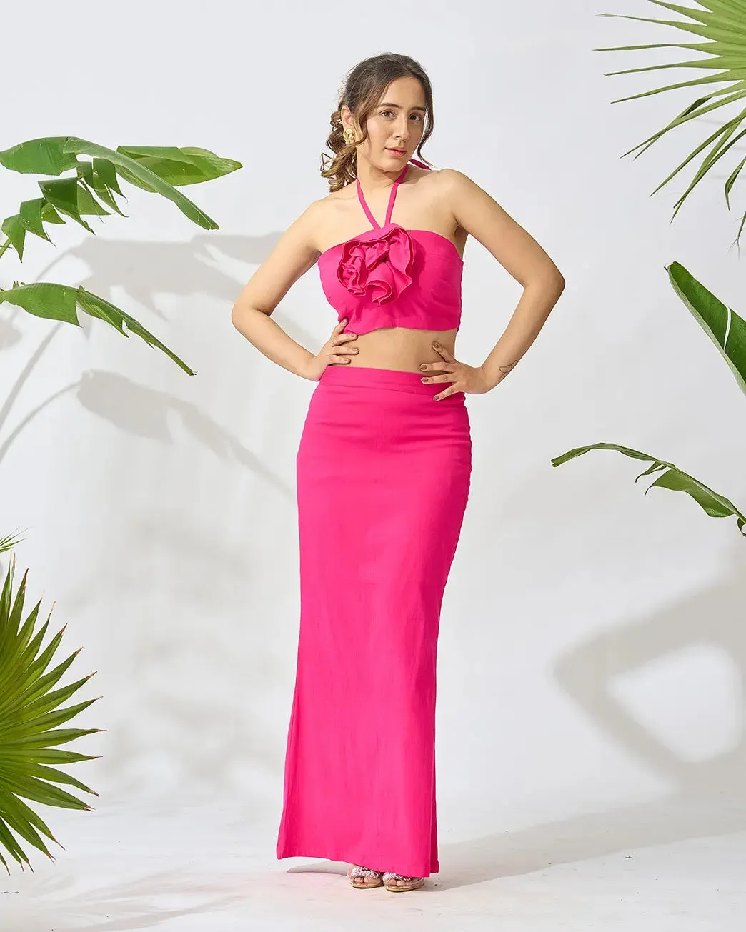 Floral Patch Tube Top and Slit Maxi Skirt Co-ord Set