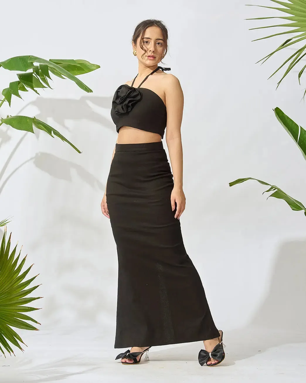 Floral Patch Tube Top and Slit Maxi Skirt Co-ord Set