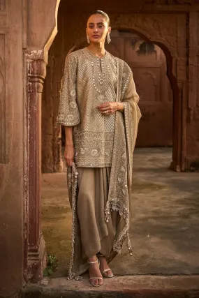 Golden Beige Tunic with Wrap Skirt and Dupatta