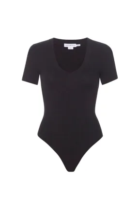 Good American | Super Stretch Deep V Bodysuit| Black