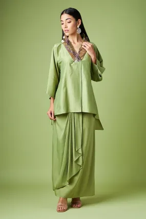 Green Kimono Kaftan & Drape Skirt Co-Ord Set
