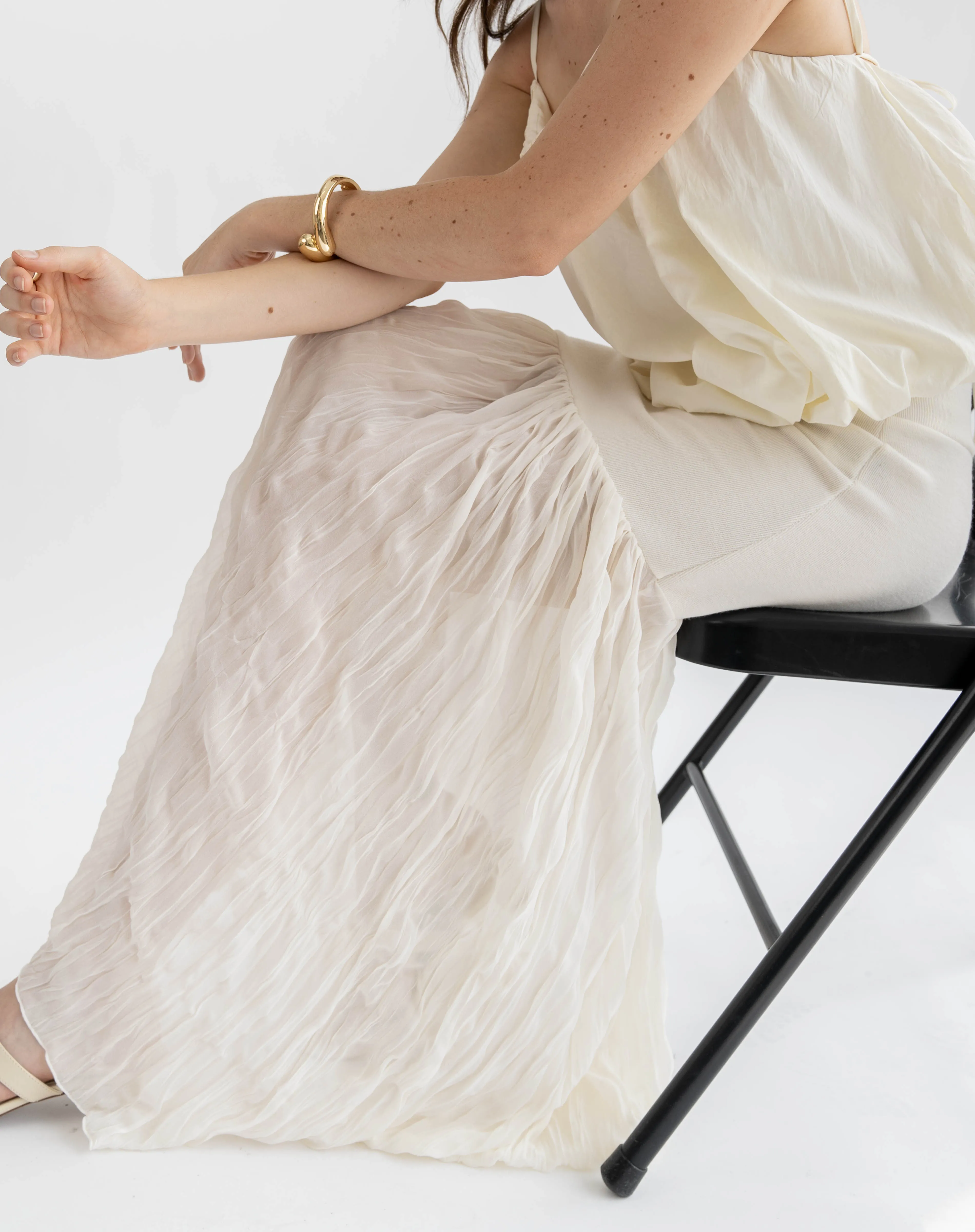 Harley Wrinkled Sheer Maxi Skirt, Ivory