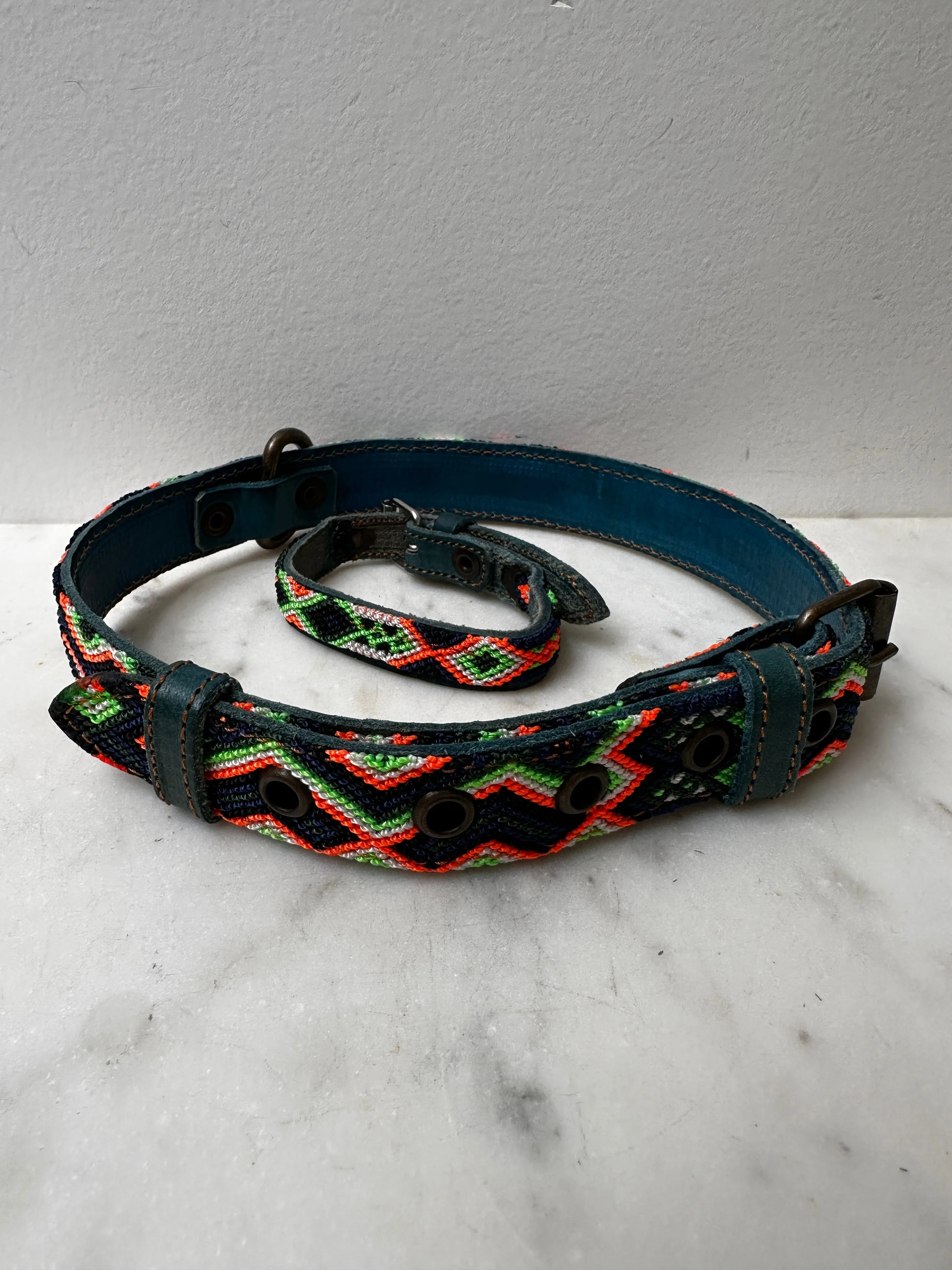 Huichol Fully Embroidered Dog Collar L4