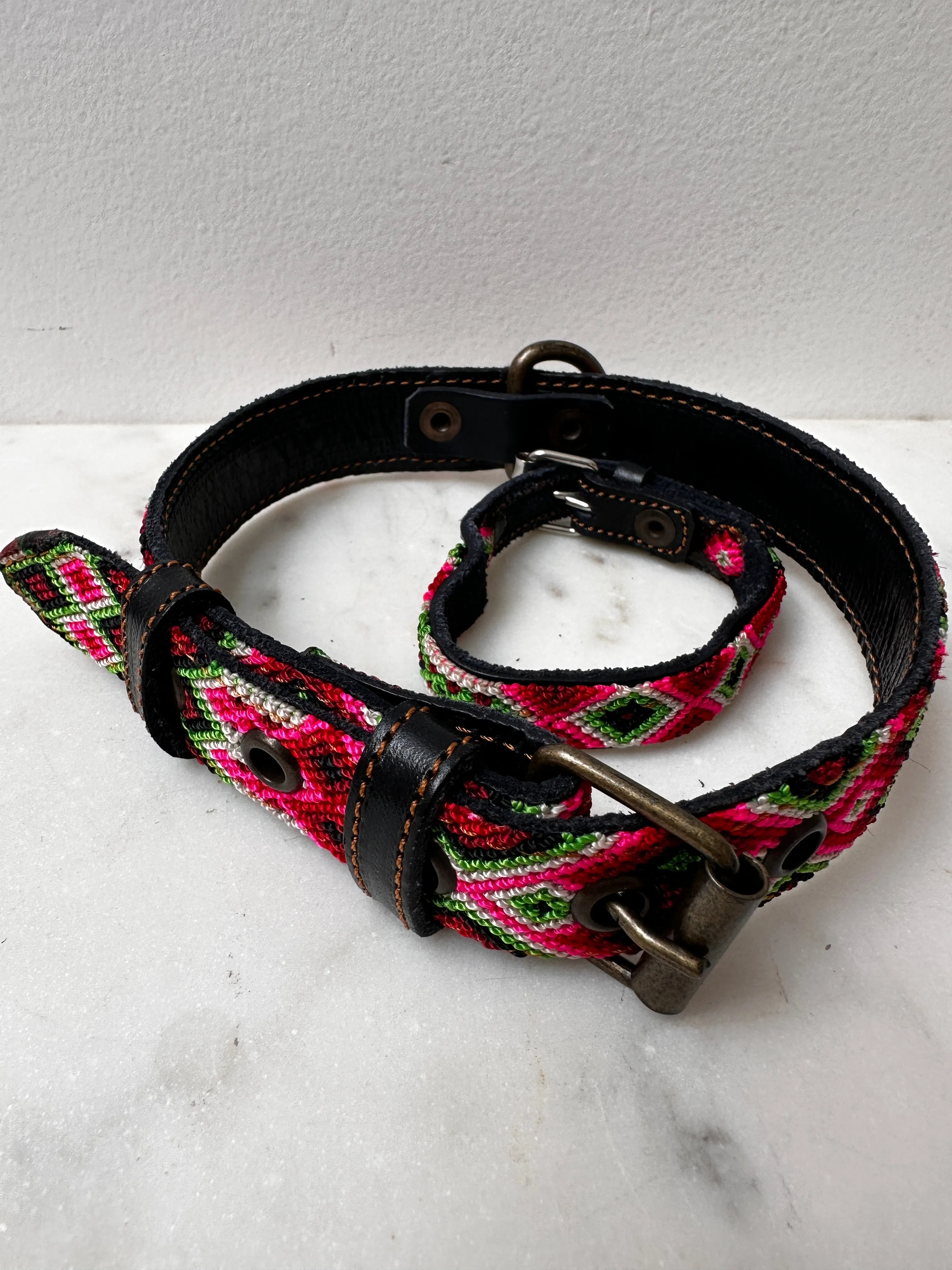 Huichol Fully Embroidered Dog Collar M8