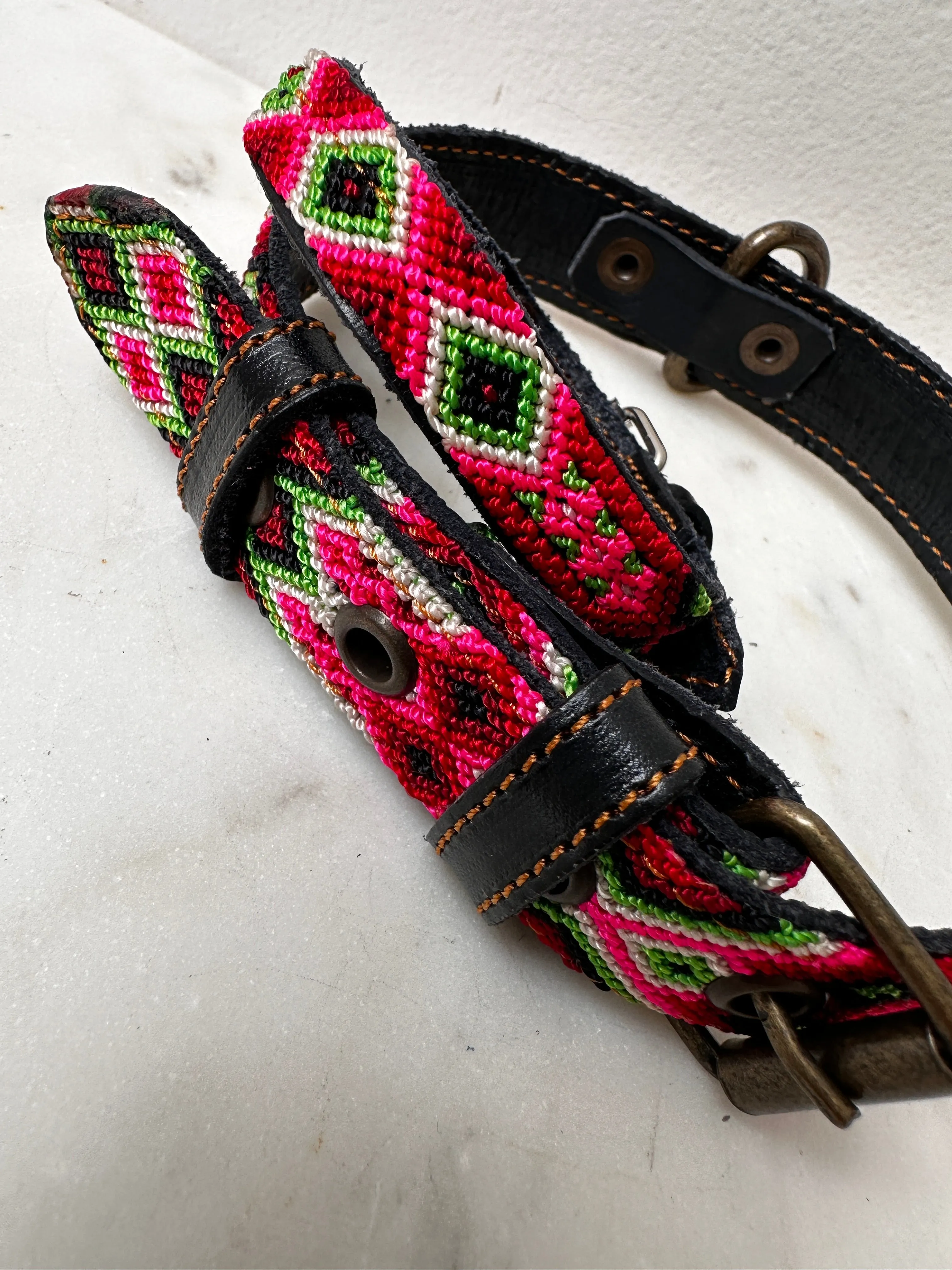 Huichol Fully Embroidered Dog Collar M8