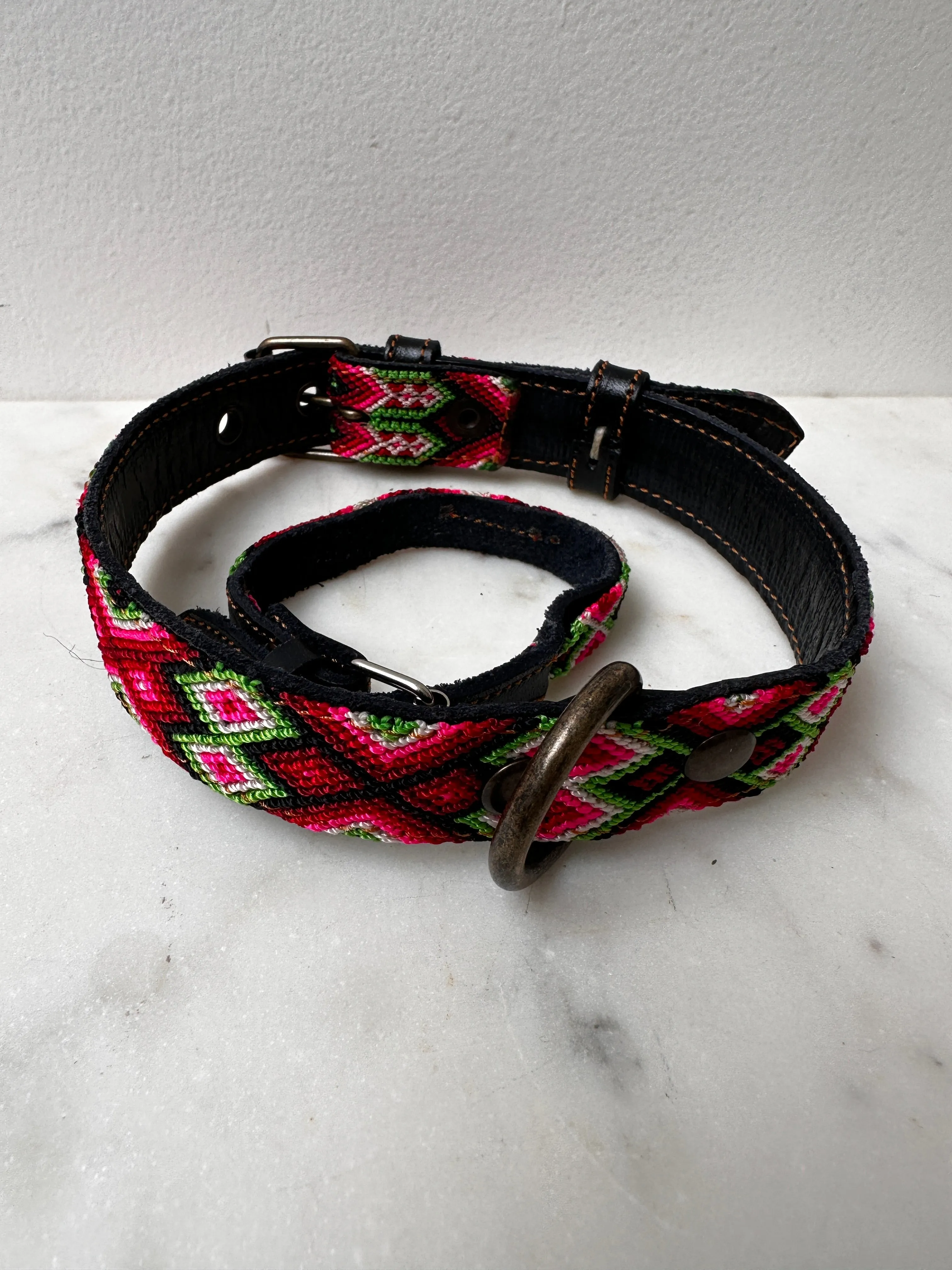 Huichol Fully Embroidered Dog Collar M8