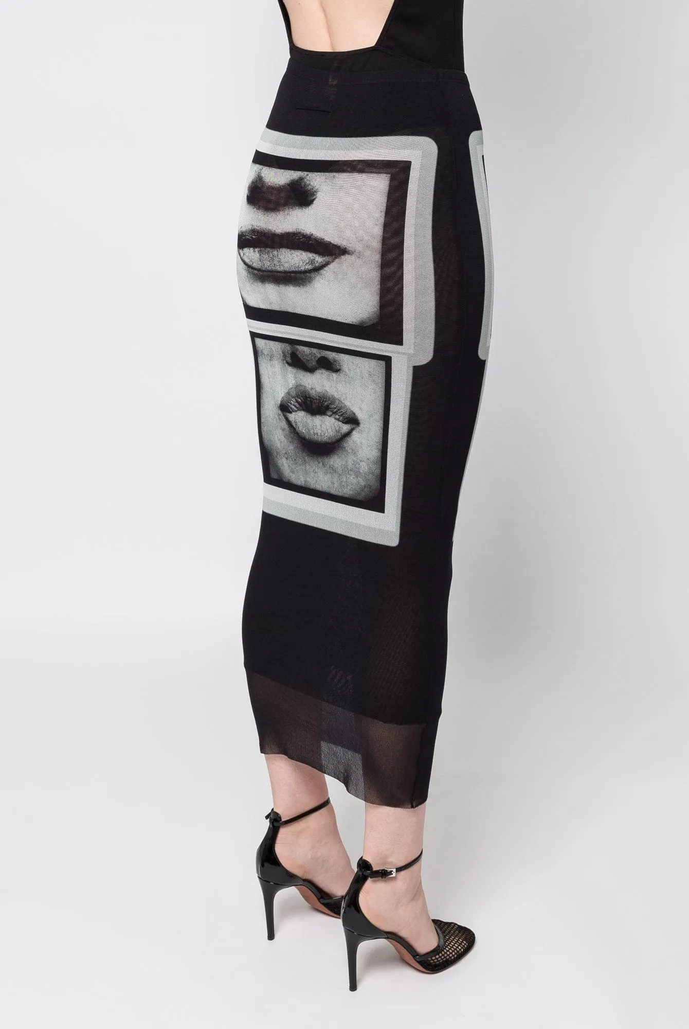 Jean Paul Gaultier Eyes and Lips Mesh Long Skirt