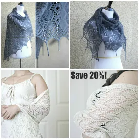 Knitting patterns - 2 knit shawl with seed beads patterns bundle