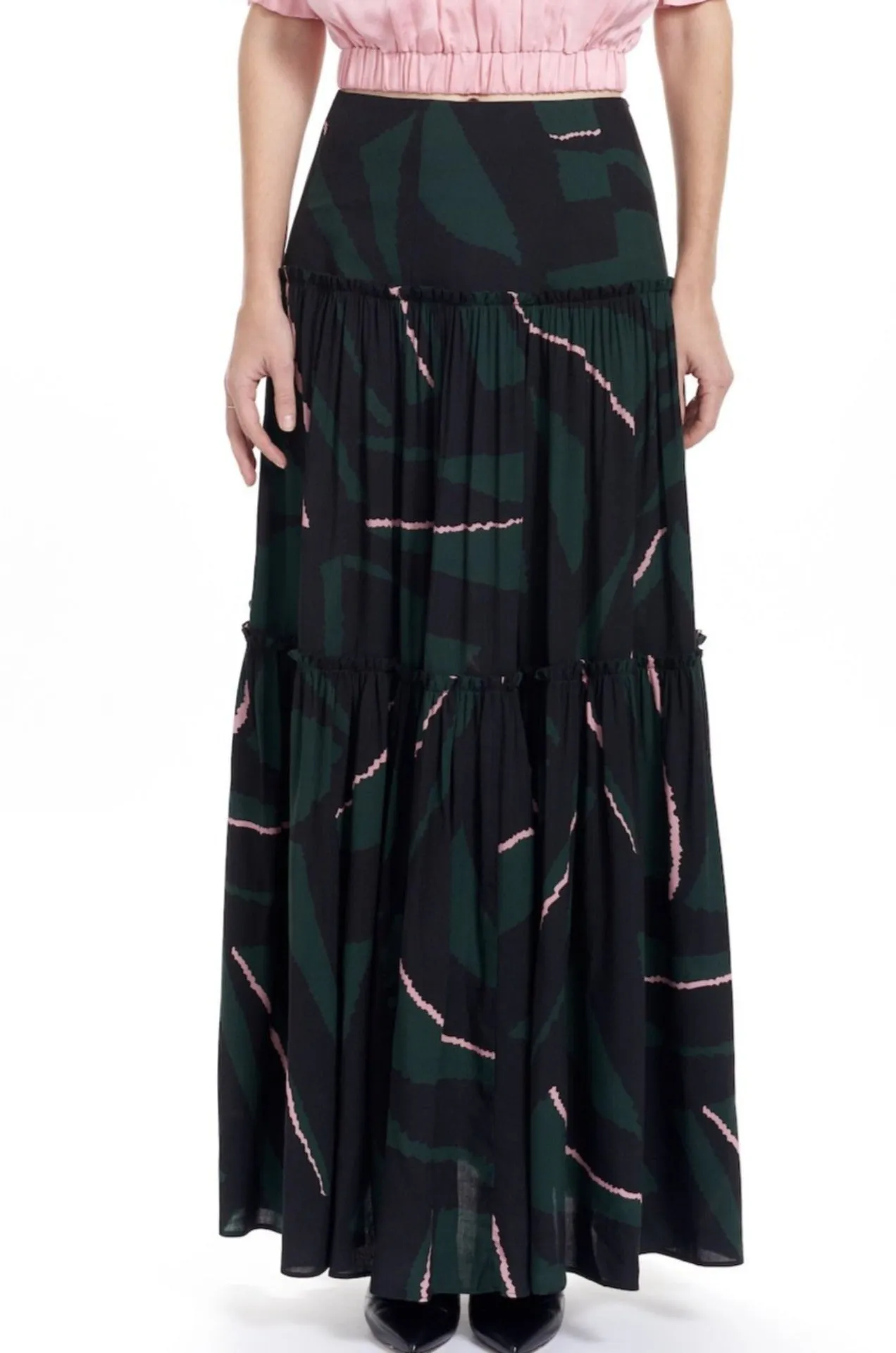 LILA Tiered Maxi Skirt - Pine