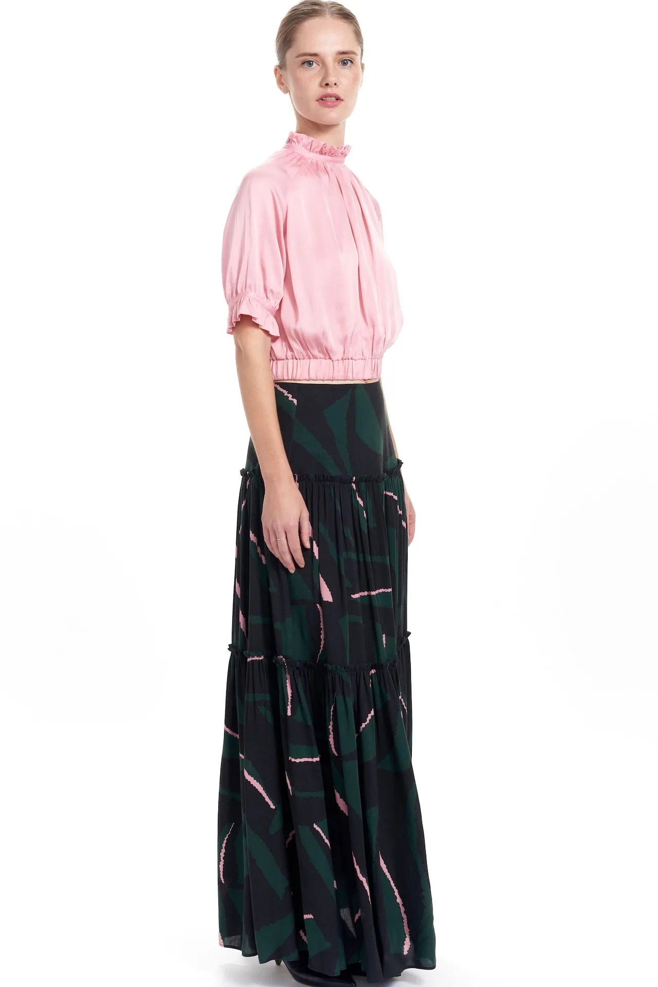 LILA Tiered Maxi Skirt - Pine