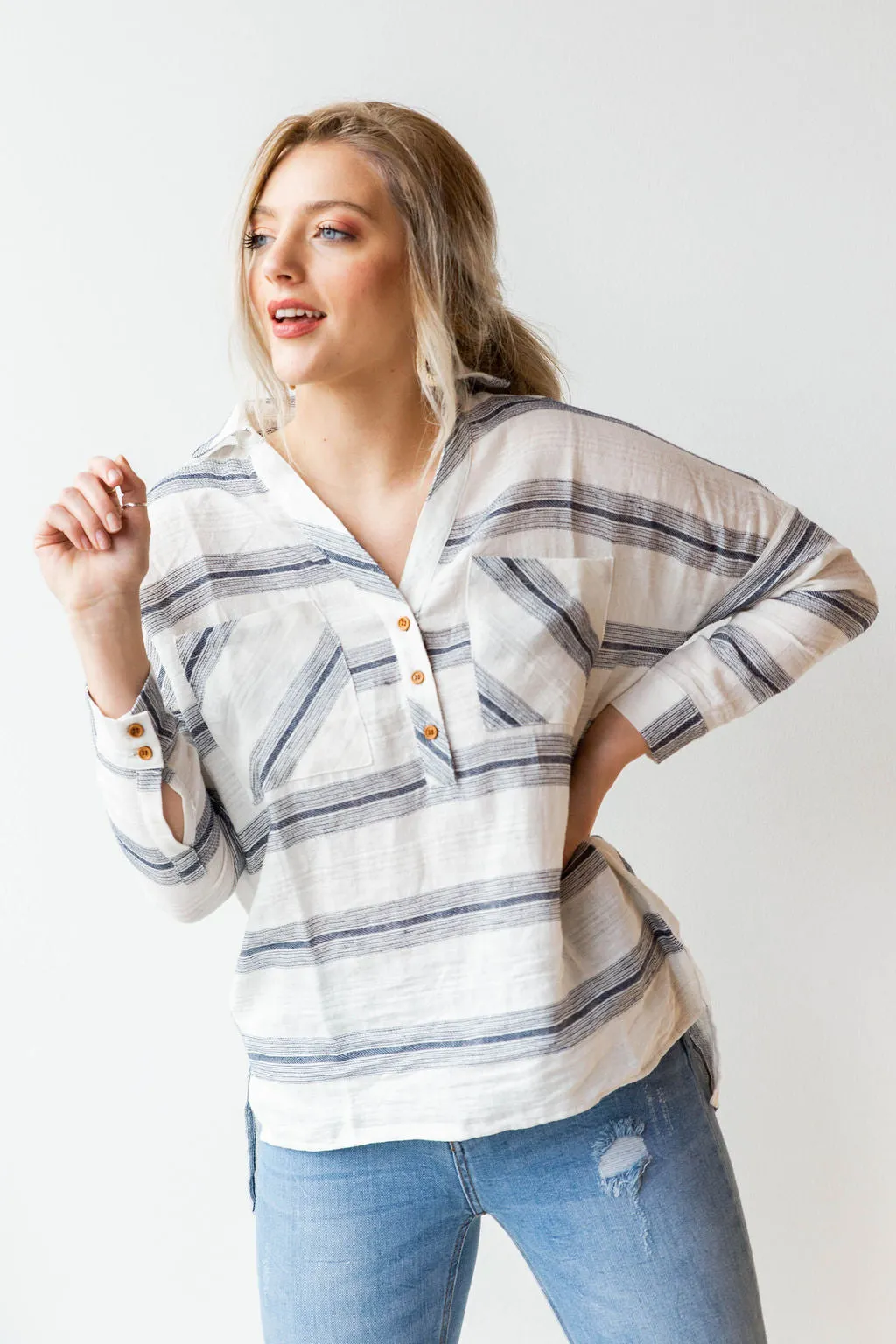 linen gauze stripe shirt