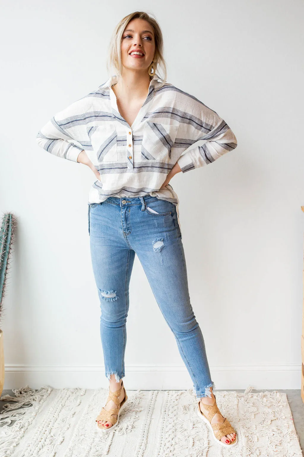 linen gauze stripe shirt