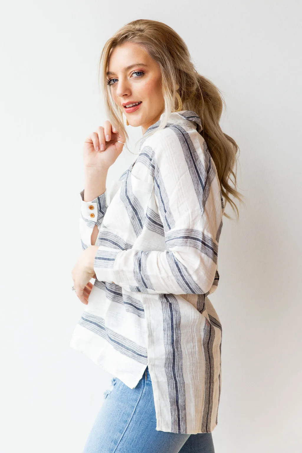 linen gauze stripe shirt