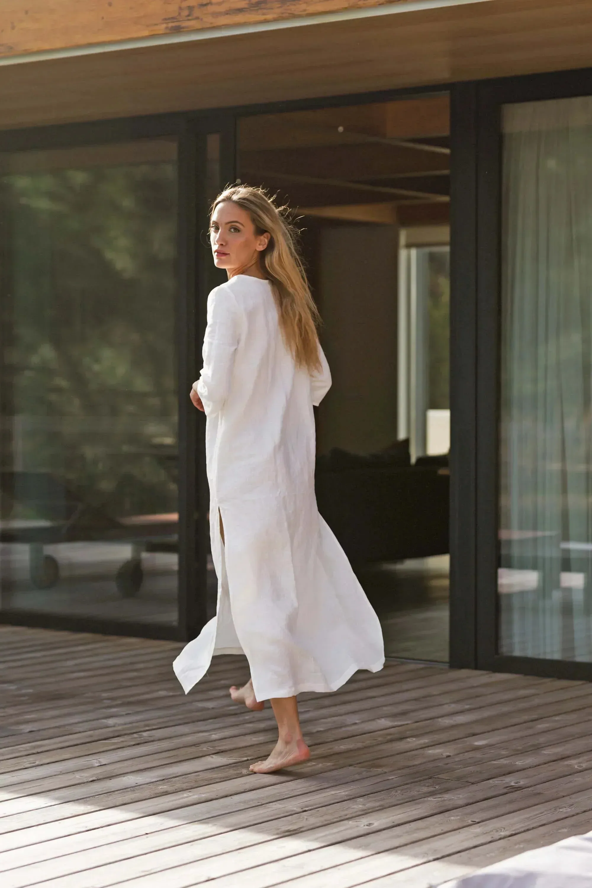 Long linen tunic dress coral - Carol