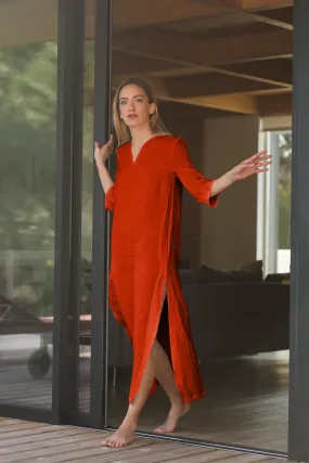 Long linen tunic dress coral - Carol