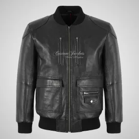 MACON Men's Leather Bomber Jacket Black Soft Lamb Leather