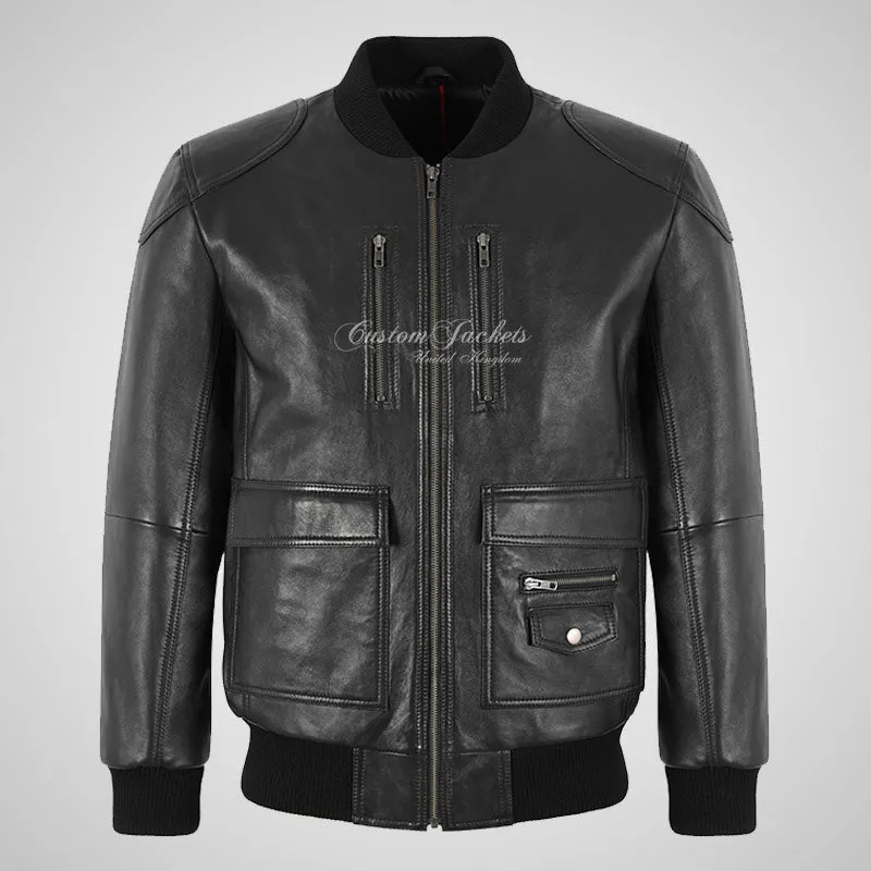 MACON Men's Leather Bomber Jacket Black Soft Lamb Leather