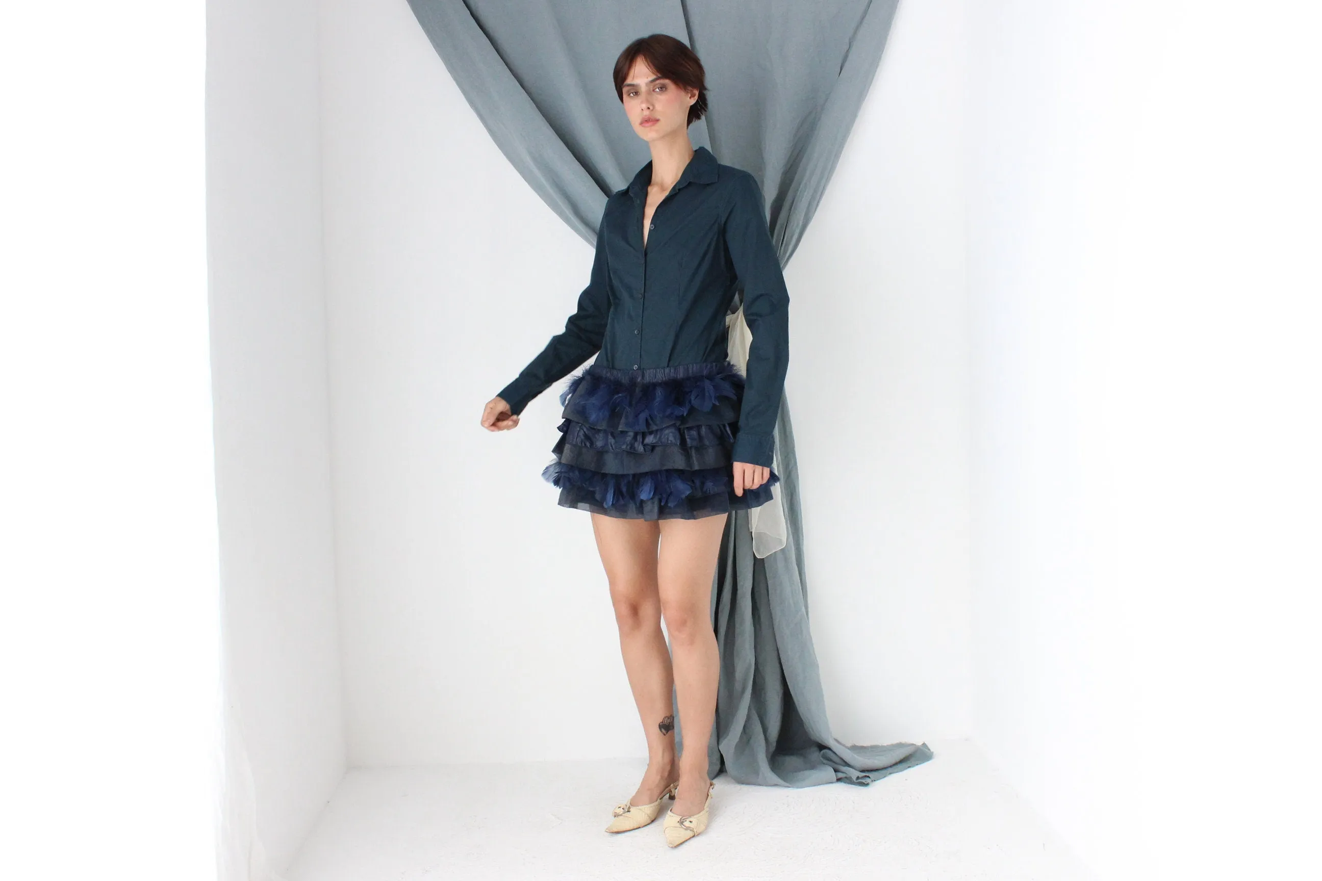 MADE IN ITALY 2000s Patrizia Pepe Feather & Organza Mini Skirt