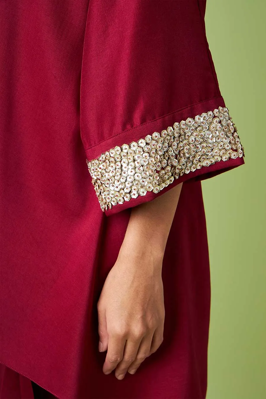 Maroon Embellished Tunic & Drape Skirt Set