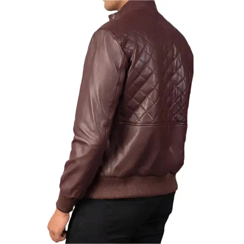 Maroon Genuine Leather Bomber Jacket for Men – Stylish & Classic