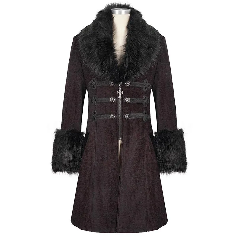 'Master Of Death' Gothic Fur Collar Coat (Wine)
