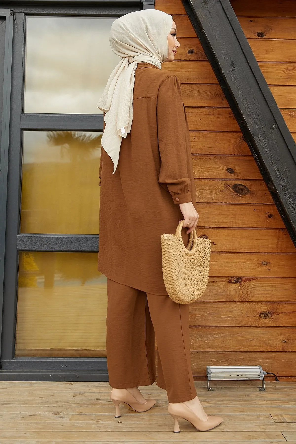 MDS Women Arfa Ayrobin Buttoned Casual Suit - Tan - Sunnyvale