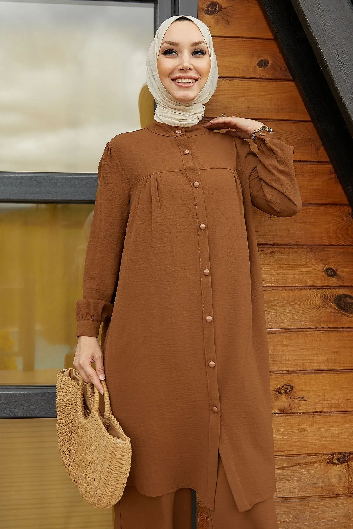 MDS Women Arfa Ayrobin Buttoned Casual Suit - Tan - Sunnyvale