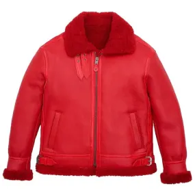 Men's Red Faux Shearling Military B3 Bomber Jacket