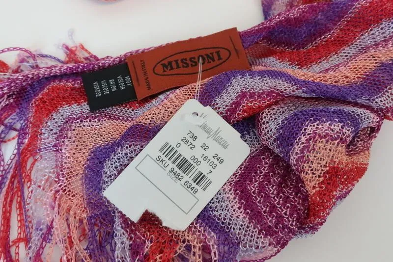 Missoni Fringe Scarf Purple/Multicolor Viscose Wave Knit NEW