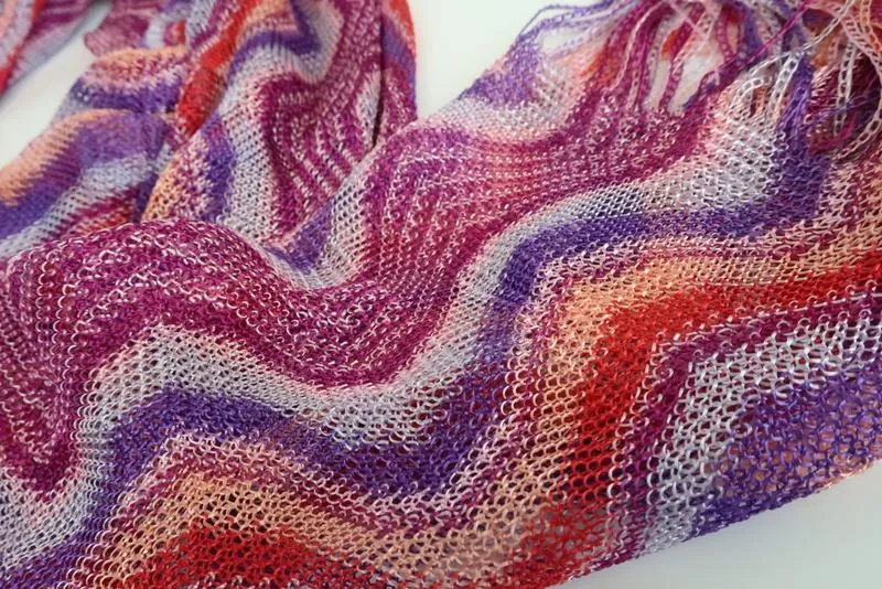 Missoni Fringe Scarf Purple/Multicolor Viscose Wave Knit NEW