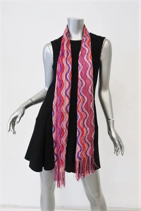 Missoni Fringe Scarf Purple/Multicolor Viscose Wave Knit NEW
