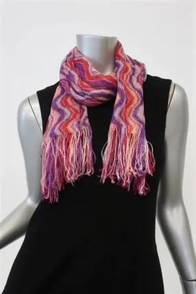 Missoni Fringe Scarf Purple/Multicolor Viscose Wave Knit NEW