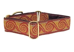 Mosaic Scroll in Burgundy - Martingale or Buckle Dog Collar - 1.5" Width